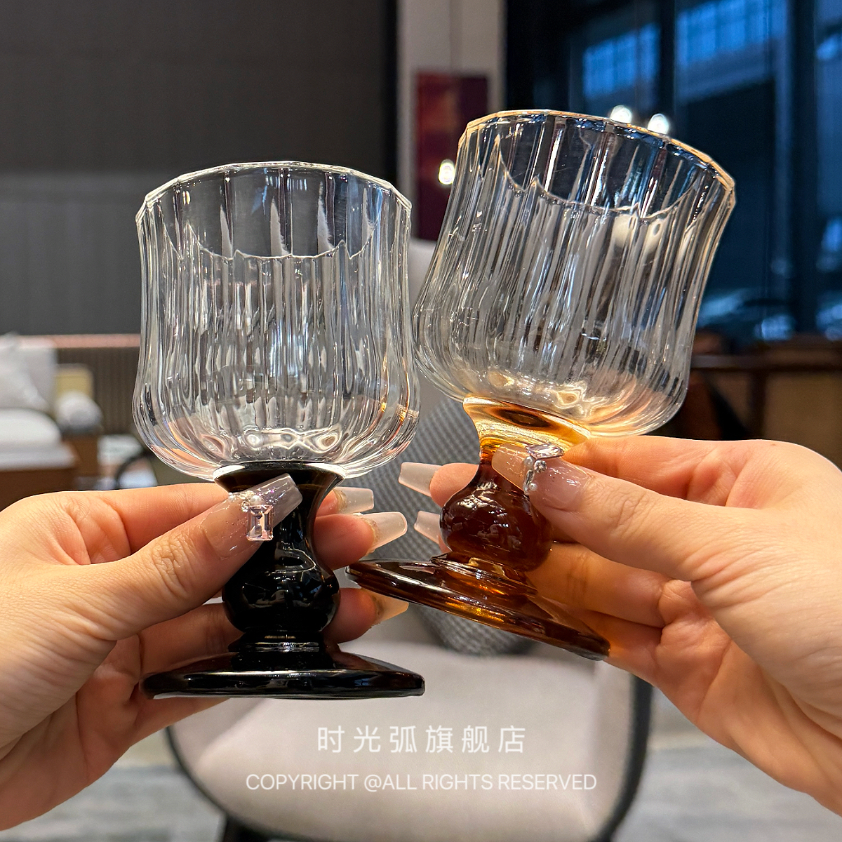 *老板娘自用*小众氛围感中古酒杯玻璃高脚杯子香槟杯葡萄酒杯ins