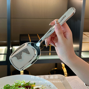 18/10不锈钢小方铲形公用勺分菜勺酒店餐厅干锅方形铲头翻面勺子