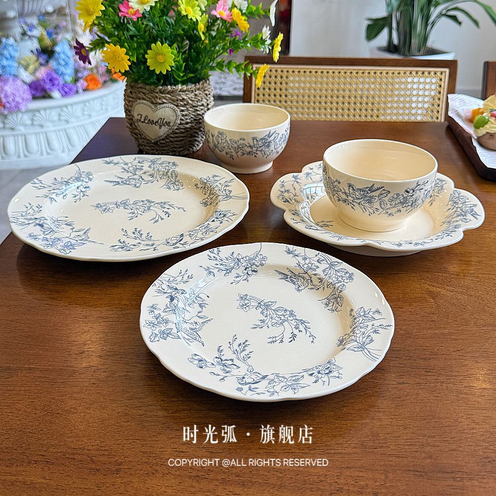 复古花卉饭碗家用陶瓷汤碗