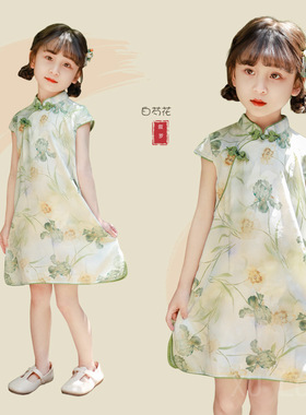 小清新女童民国风旗袍夏季薄款儿童碎花连衣裙女公主风儿童礼服