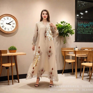 独立站2022中东a型女晚礼服珠片绣花连衣长裙女Indonesian dress