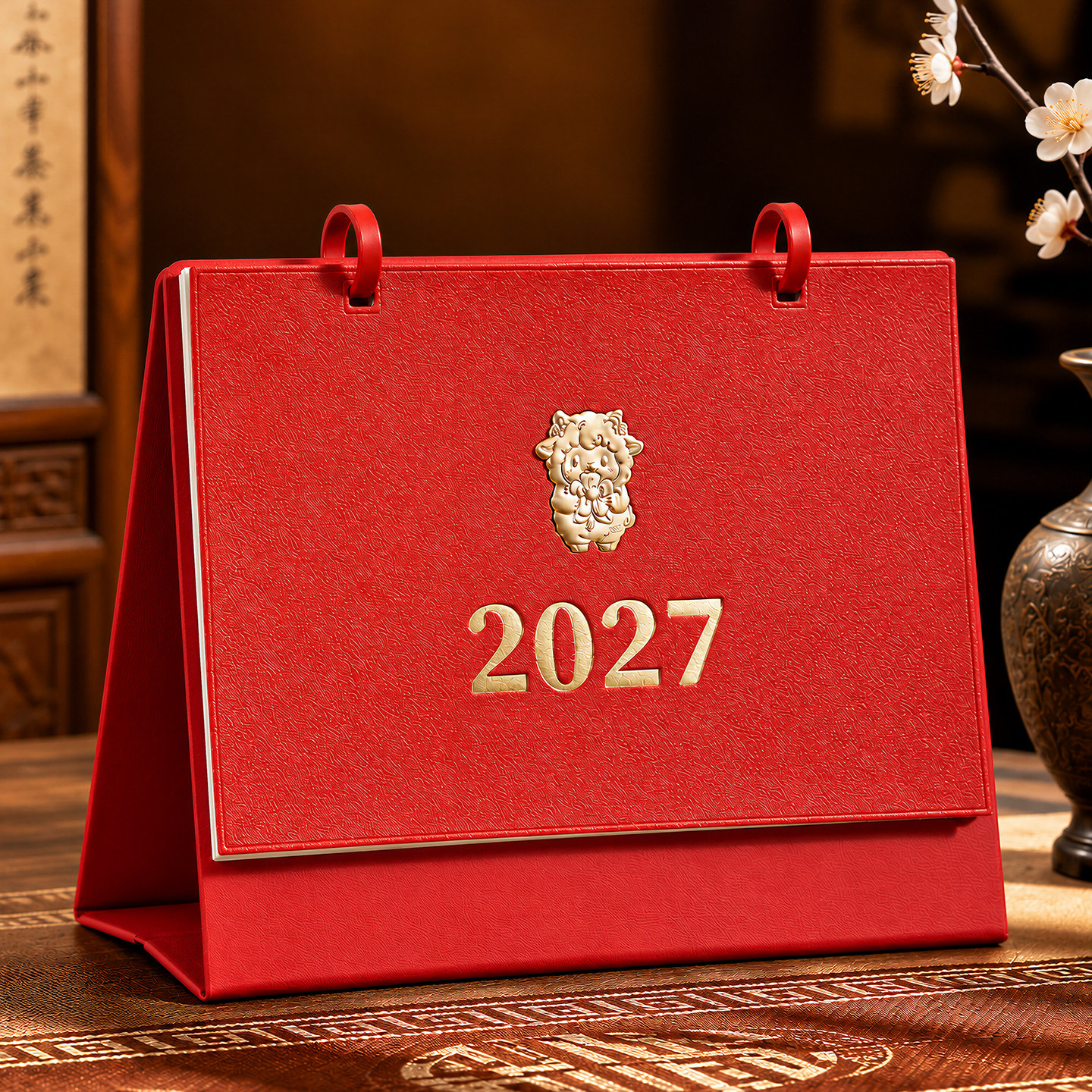 台历定制2027羊年新款创意金羊烫金月历高档皮质简约商务记事打卡本日历公司企业年会伴手礼首选订做印LOGO