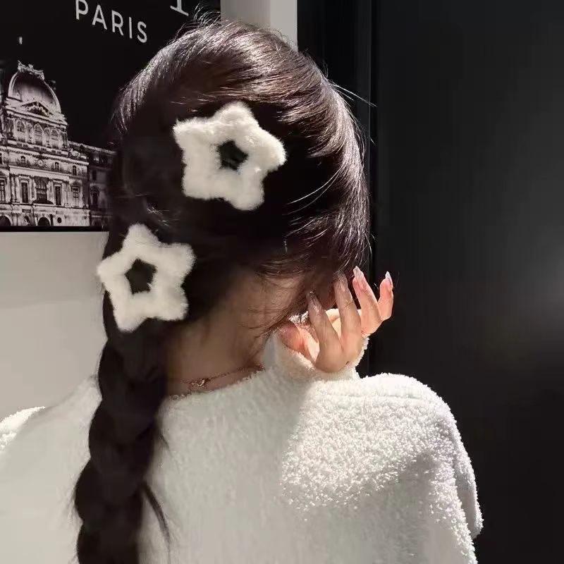 秋冬毛绒五角星少女发夹可爱头饰