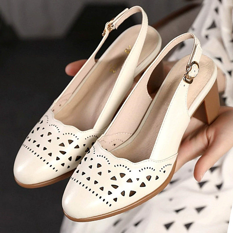 2026夏新款包头凉鞋女里外真皮软底高跟防滑耐磨百搭不累脚妈妈鞋