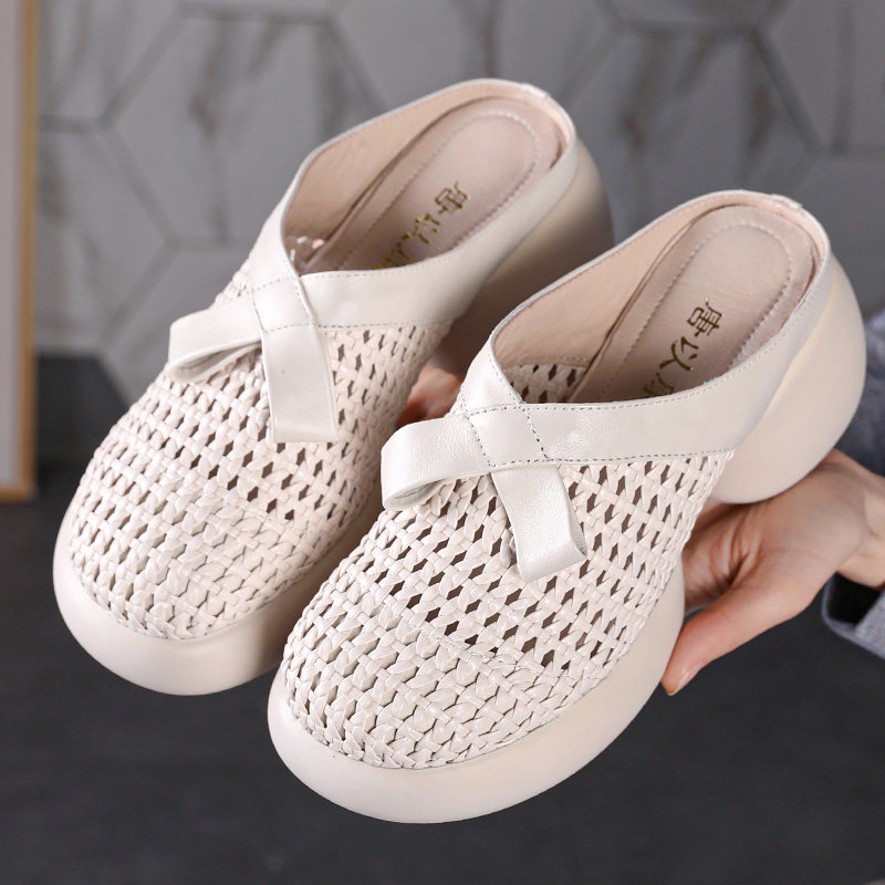 外穿真皮编制拖鞋女2026夏季新款厚底粗跟软底妈妈包头凉鞋不累脚,女鞋,包头拖,淘宝优惠券,粉丝福利购,淘宝优惠卷