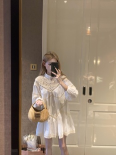 COOLLINE林子熙 重工复古感连衣裙精致镂空设计蕾丝花边拼接短裙