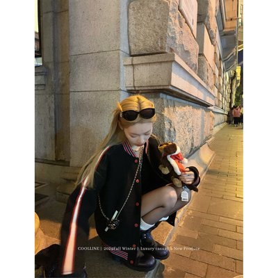 林子熙菱格夹棉保暖羊毛呢棒球服