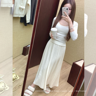 COOLLINE林子熙 百搭秋冬针织长裙保暖高腰遮胯百褶半裙 梨花浮梦