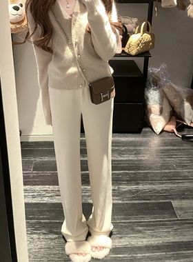 COOLLINE林子熙 搭配1w次的冬日绒绒白裤子垂顺加厚休闲裤长裤女