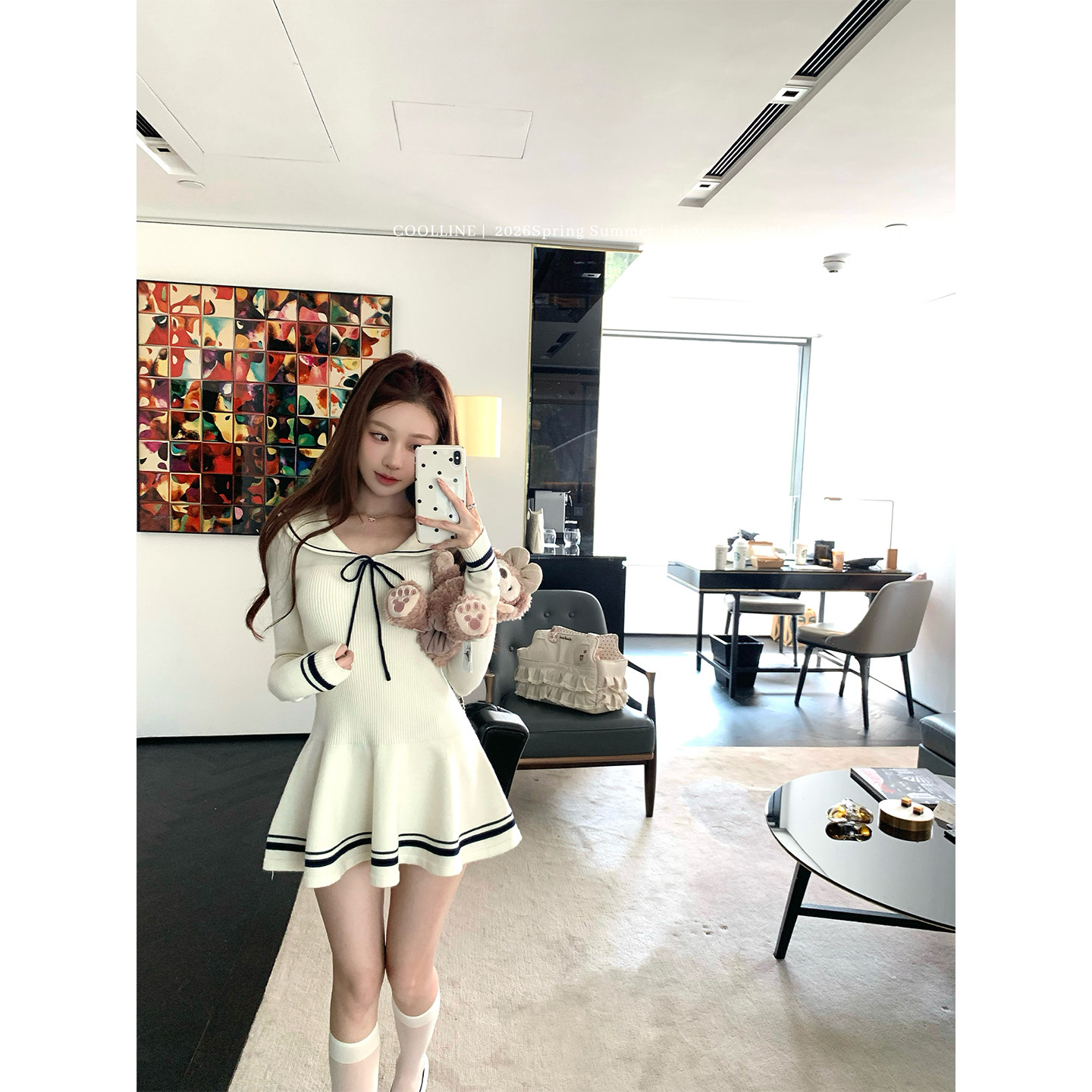 COOLLINE林子熙海军风连衣裙图片