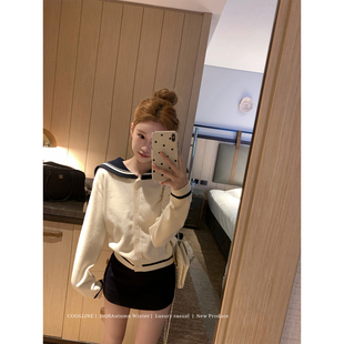 COOLLINE林子熙 “少女物语”简约设计海军领针织上衣学院风外套