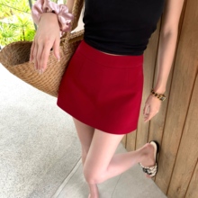 COOLLINE林子熙 夏日拍照神器正红色气质短裙半身裙 本期王炸单品