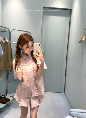 COOLLINE林子熙 soso cute!!软妹天菜 miu系粉色套装衬衫抹胸半裙