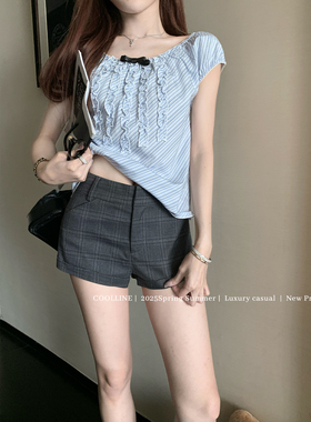 COOLLINE林子熙 Classic格雷公式 韩系两色卷边西装裤女休闲短裤