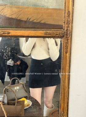 COOLLINE林子熙 韩女的法则 鱼骨掐腰60羊毛短裙显瘦百搭a字裙女