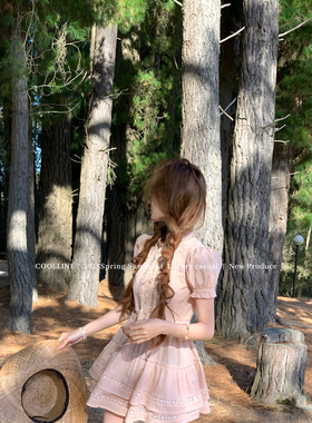 COOLLINE林子熙 Lace少女情结aritzia棉麻呼吸感蕾丝拼接连衣裙夏