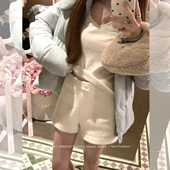 北国雪夜 冬季 白色高腰短裤 COOLLINE林子熙 女遮胯显瘦百搭直筒裤