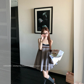 COOLLINE林子熙 miu系设计感格纹拼接吊带连衣裙女短裙 贝妮时报