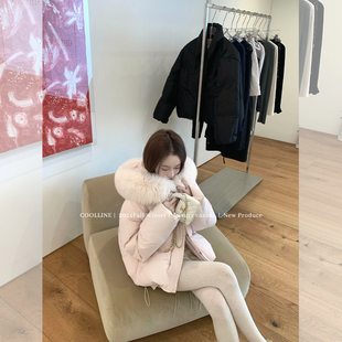 COOLLINE林子熙 心动一千次的粉包包 狐狸同色定染毛领羽绒服短款