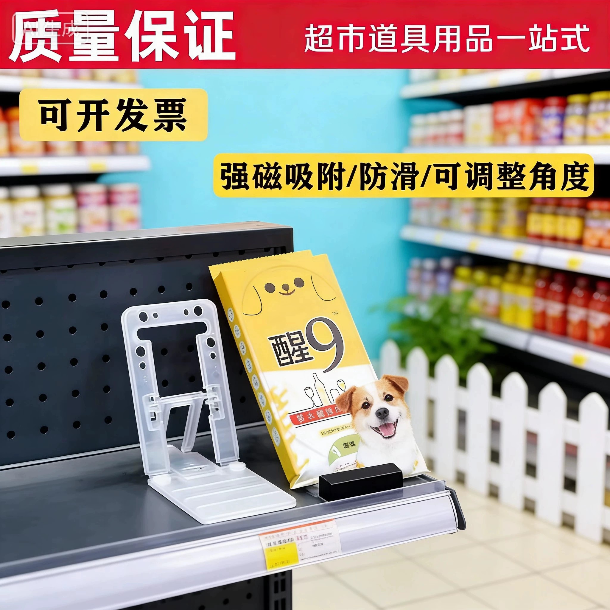 超市便利店药店货品支撑架货架零食防倒后挡板商品陈列磁性支撑架