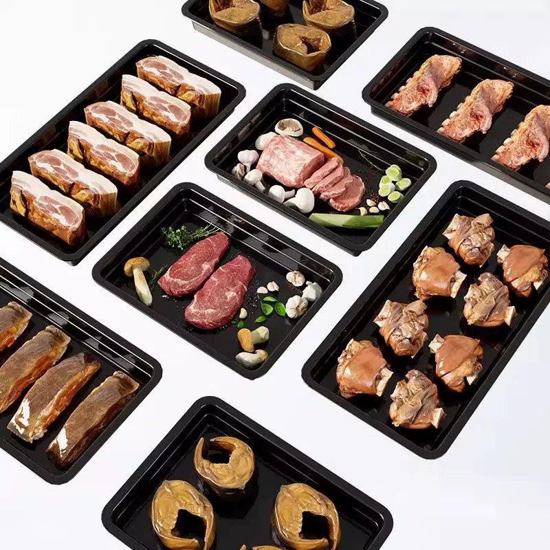 超市食品生鲜肉海鲜塑料盒长方形商用熟食猪肉冷鲜肉鸭货塑料托盘