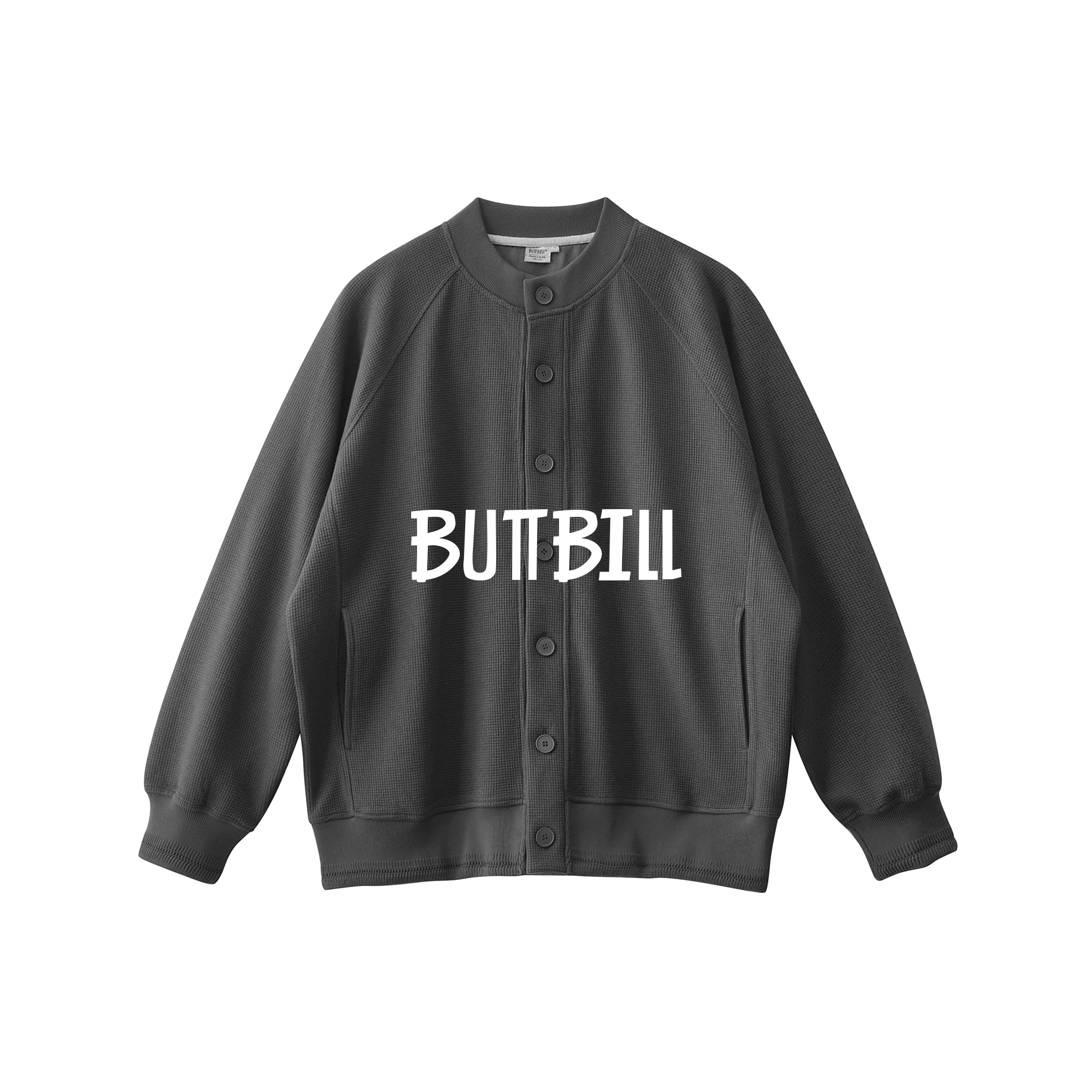 BUTTBILL日系复古重磅400G华夫格开衫卫衣亨利领格雷系外套男装