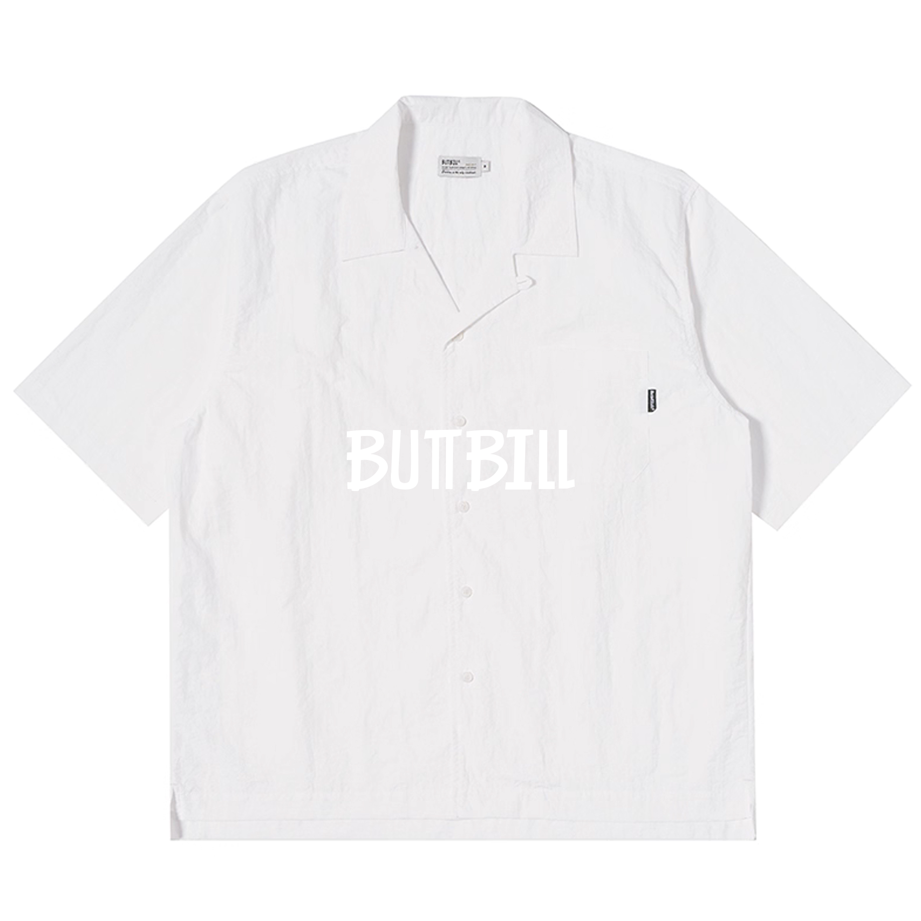 BUTTBILL复古纯色古巴领短袖衬衫