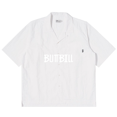 BUTTBILL复古纯色古巴领短袖衬衫