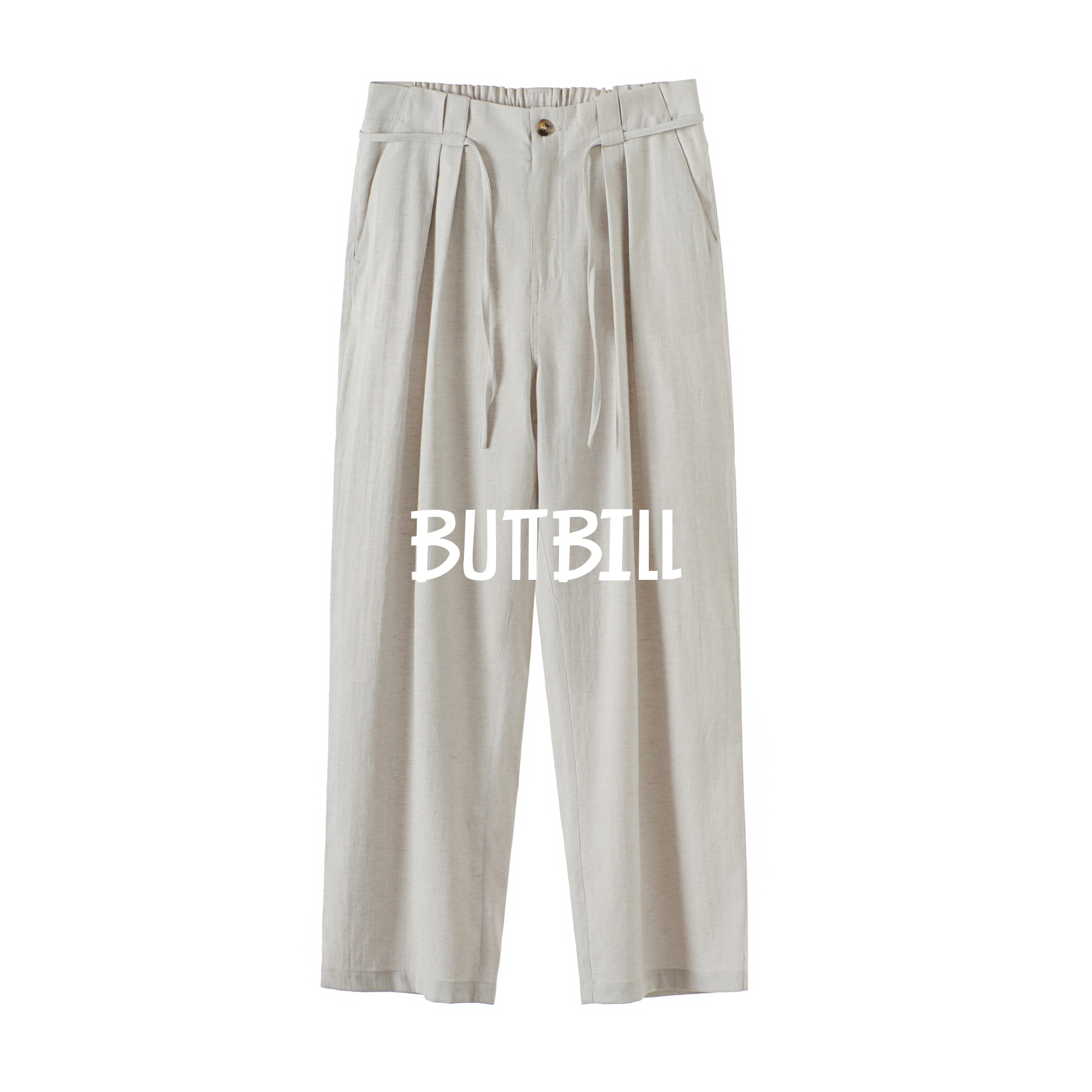 BUTTBILL 25AW复古20%索罗娜混纺棉麻双褶皱半连腰休闲长裤男情侣