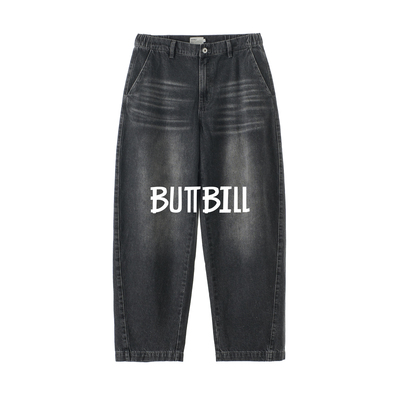 BUTTBILL25AW日系复古通勤抓纹水洗丹宁做旧牛仔休闲长裤子男女