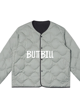 BUTTBILL冬季日系户外复古双面穿无领羽绒服绗缝情侣加厚外套男