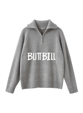 BUTTBILL复古高领半拉链毛衣情侣针织衫内搭翻领打底日系卫衣男