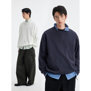 BUTTBILL 26SS汉麻华夫格基础休闲四针六线打底插肩袖长袖t恤卫衣