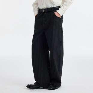 BUTTBILL 26SS牛仔休闲长裤水洗复古宽松工装暗条纹情侣直筒裤子