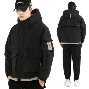 棉衣男2025冬季新款加厚羽绒服短款连帽宽松潮流工装夹克棉服外套