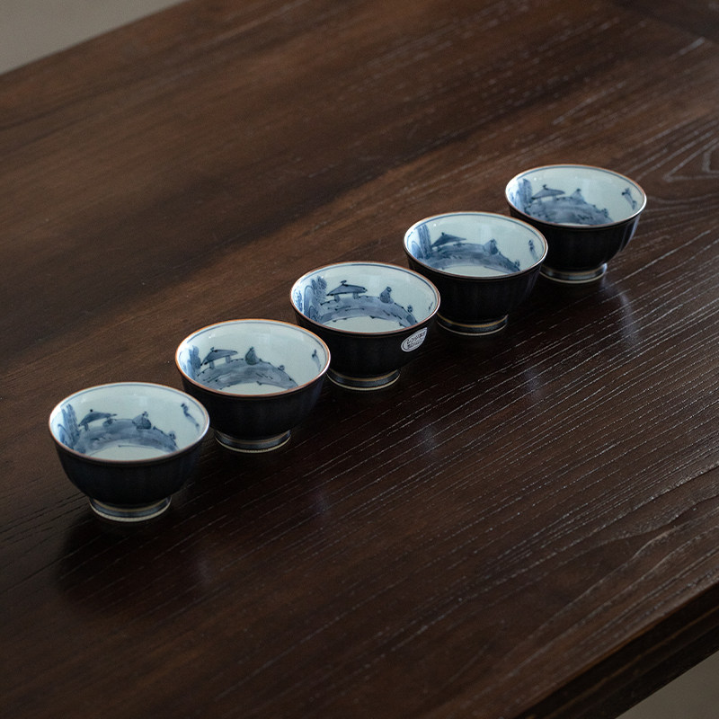 日本进口陶瓷茶杯5件套手绘茶具套装家用茶艺杯品茗杯功夫茶具