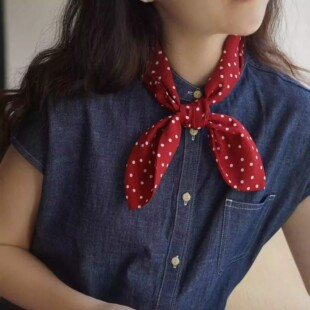 港风穿搭红色波点系脖小领巾高级感气质日常外戴丝巾发带绑带式