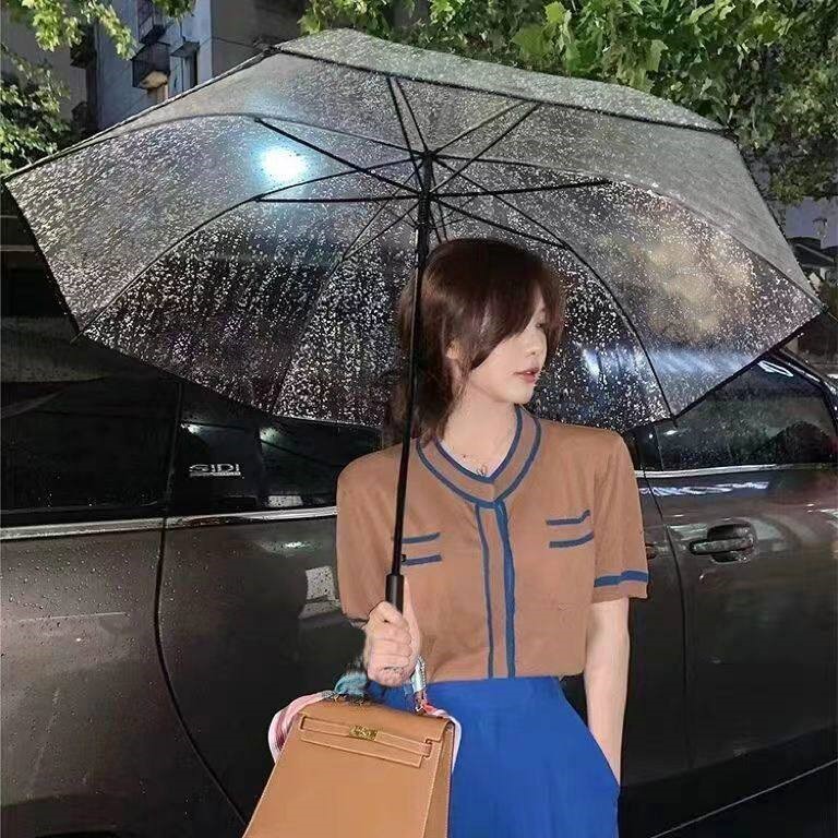 立减5元白色透明折叠雨伞