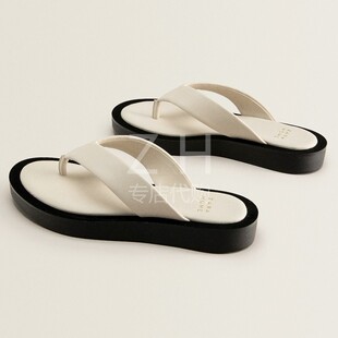 ZARA HOME女鞋撞色皮革凉鞋夏季人字拖鞋羊皮夹脚居家鞋室外休闲