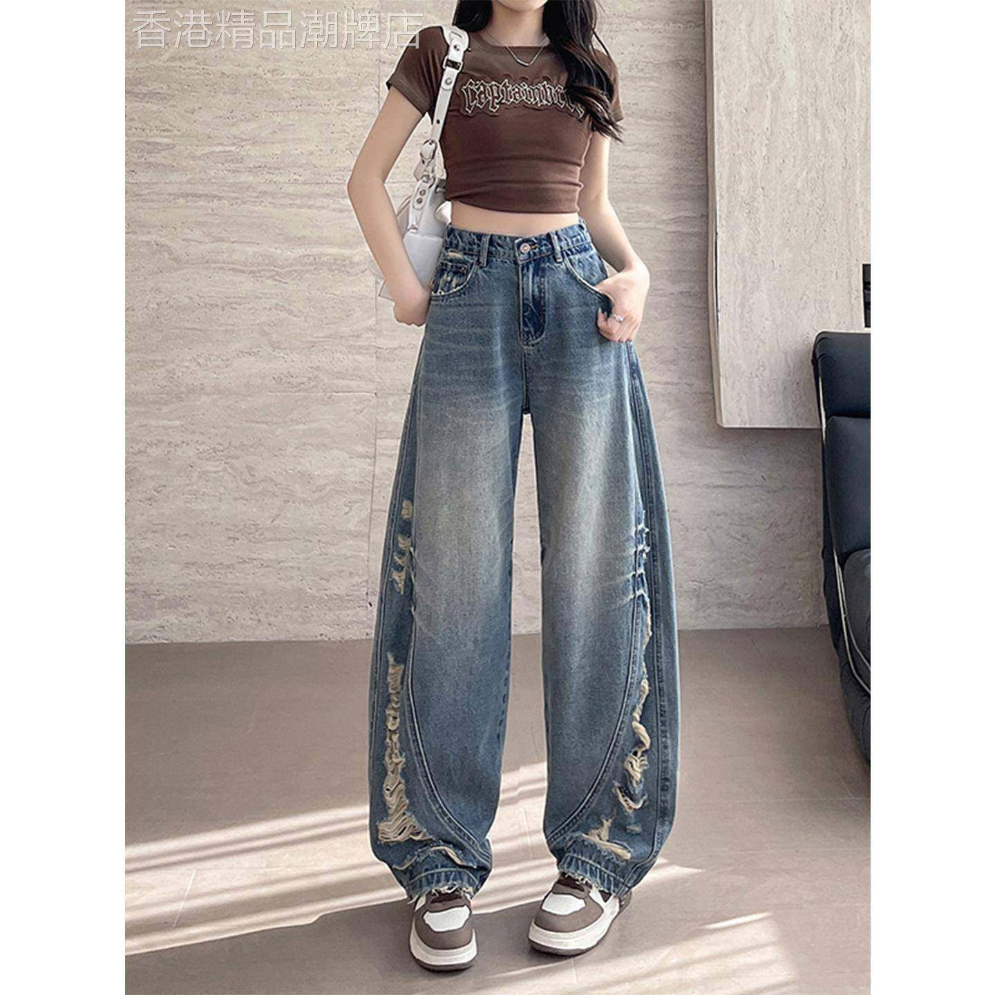重工破洞弯刀牛仔裤女春秋季2025年新款设计感香蕉阔腿裤美式覆古,女装/女士精品,牛仔裤,淘宝优惠券,粉丝福利购,淘宝优惠卷