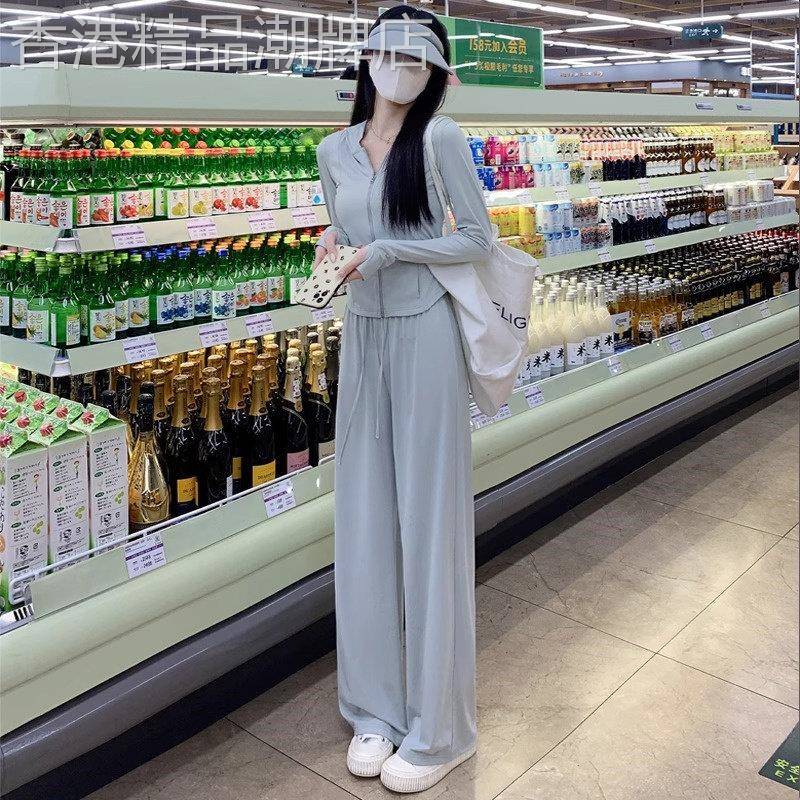 冰丝防晒衣运动套装女夏季薄款2026新款时尚显瘦阔腿裤休闲两件式