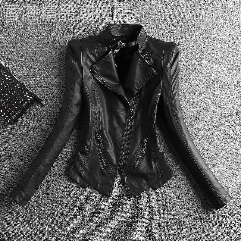 潮牌修身显瘦机车皮衣女短款2024秋冬季新款百搭加厚外套真皮夹克