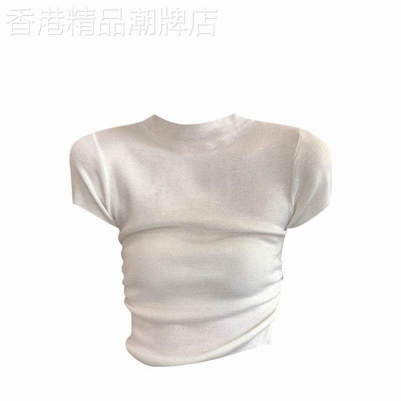 白色圆领正肩短袖t恤女夏修身性感辣妹短款内搭半袖针织上衣夏季