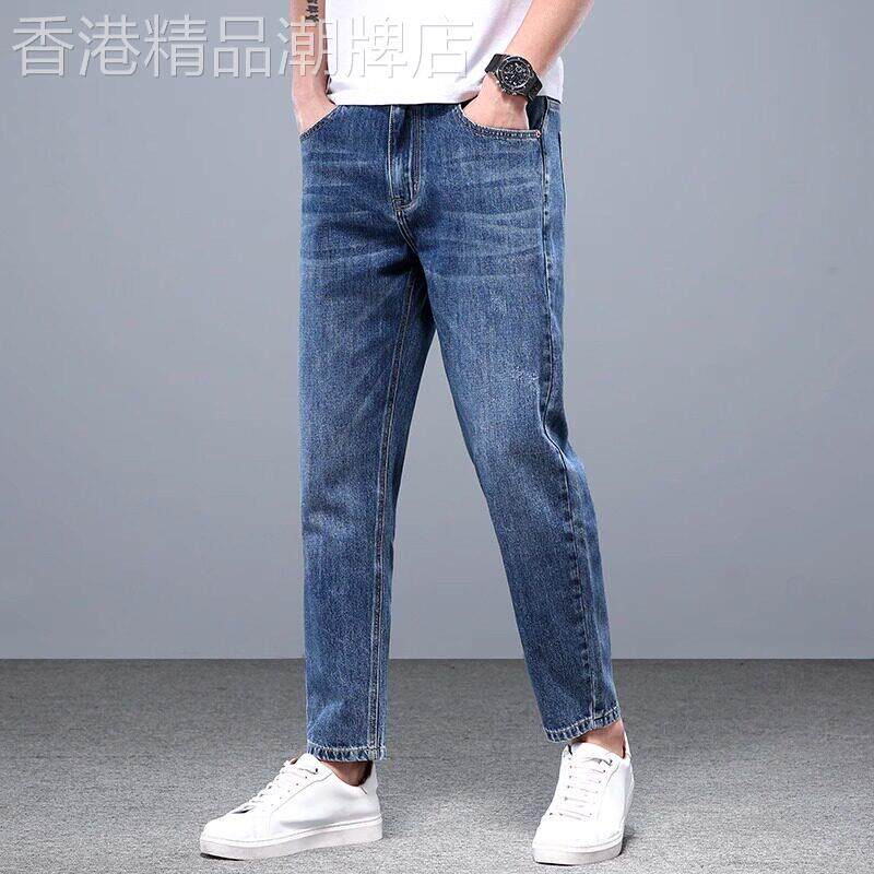 香港夏季薄款美式九分牛仔裤男士2026新款深蓝色修身直筒休闲裤子
