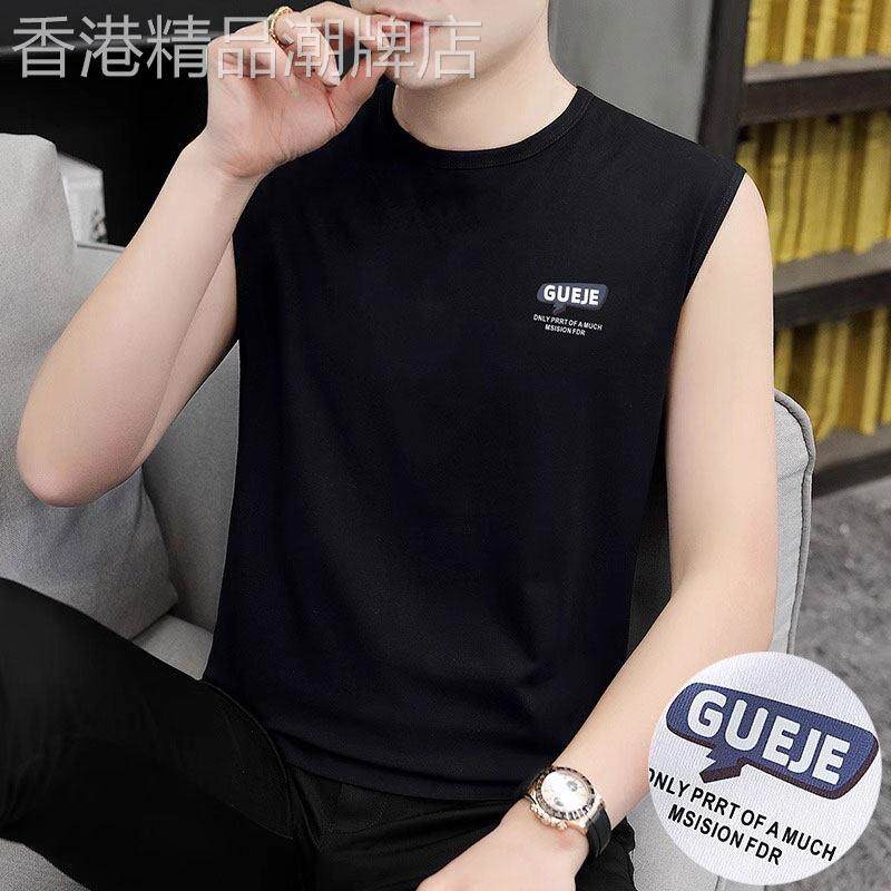 MK冰丝莫代尔男士背心 2025夏季吸湿透气圆领英文印花汗背心