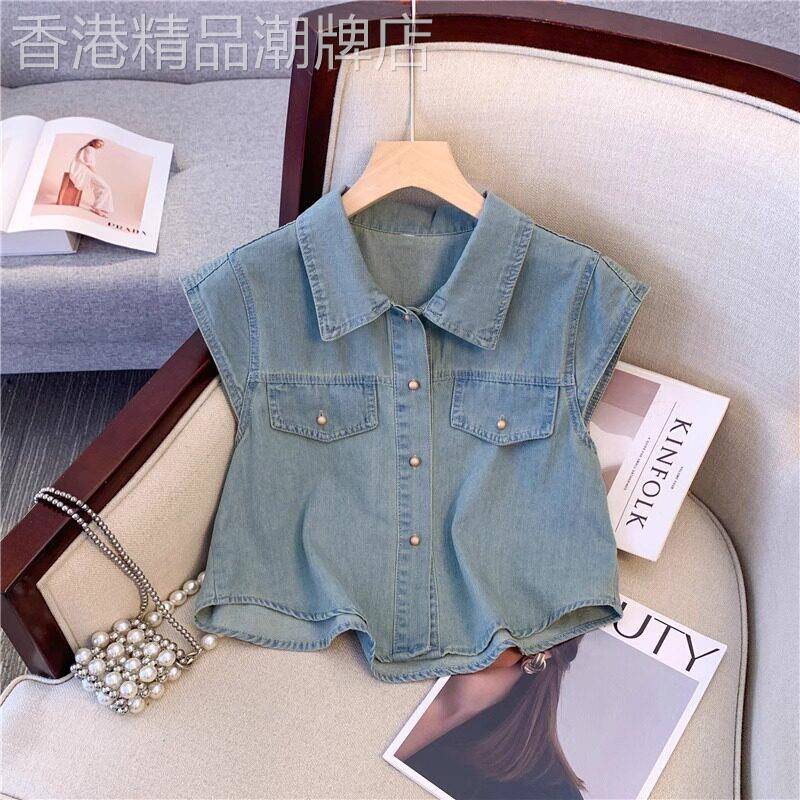 蓝色衬衫女2026新款夏季翻领高级感轻奢减龄洋派1/4吋套筒扳手袖
