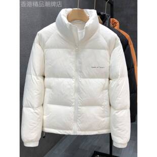 高端白鸭羽绒服男士时尚品牌白色增厚夹克2025新款冬季纯色男士面