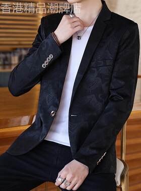MK休闲西服外套男春秋季新款高端印花单西上衣帅气青年男士西装潮