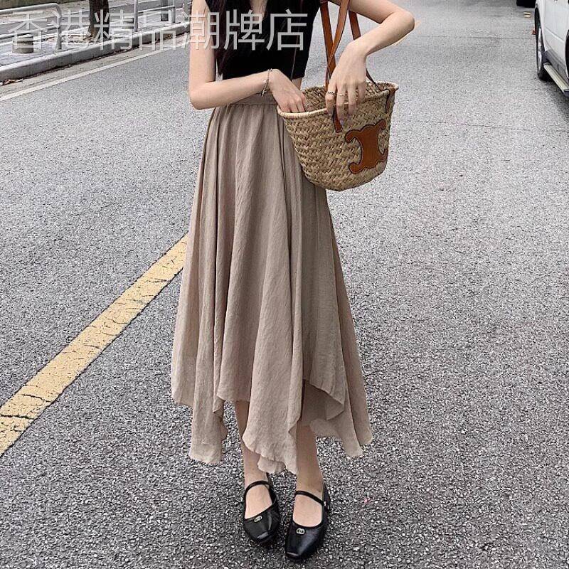 棉麻半身裙女夏季2026新款a字高腰显瘦中长款不规则搭配长裙子女