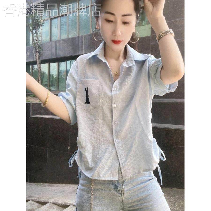 法式短袖衬衫女士夏季薄款2026新款气质宽松短款休闲衬衣洋派上衣